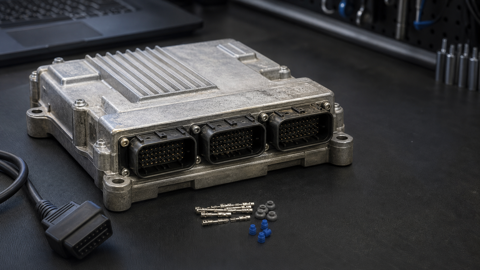 Sterownik ECU ECM silnika Cummins CM2150 CM2350 na stole diagnostycznym